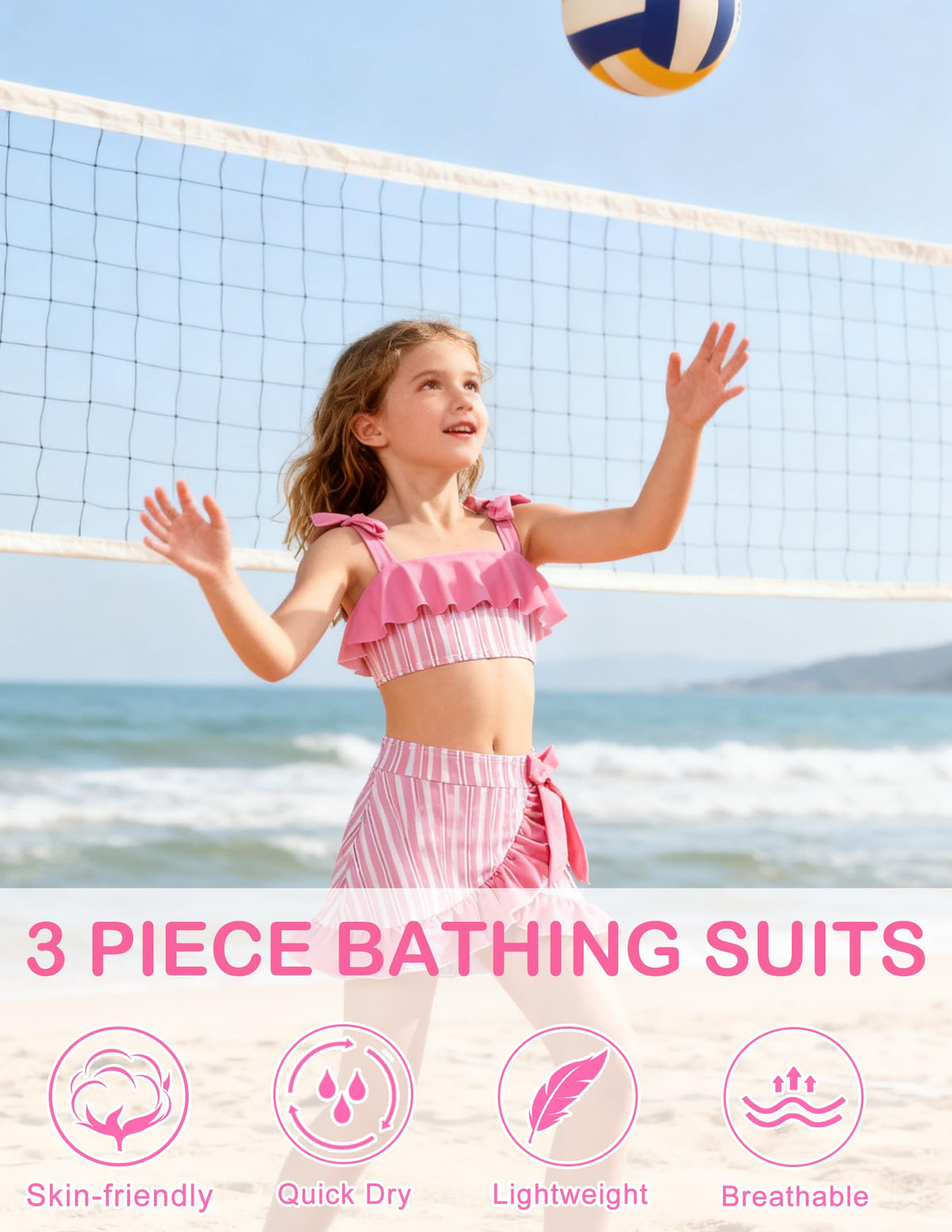 Lanbubble Girls Tankini Swimsuit Set 3 Piece Bathing Suits for Toddler Summer Beach Swimwear Size 3-8 Years
