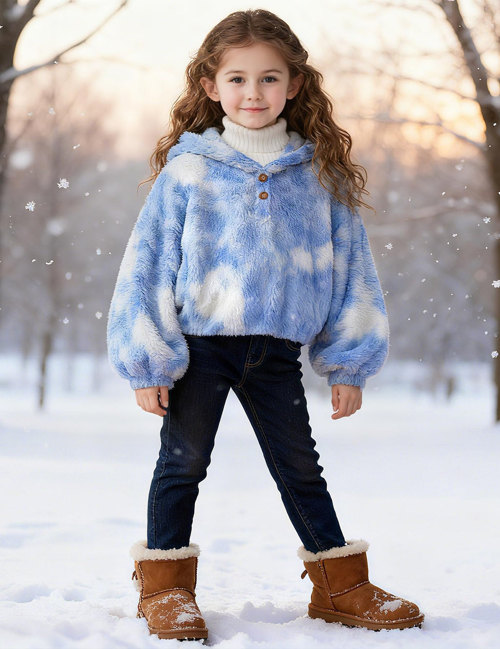 Lanbubble Girls Fuzzy Hoodie Fleece Sweaters Button Pullover Sherpa Jacket Tops for Kids 6-13Y
