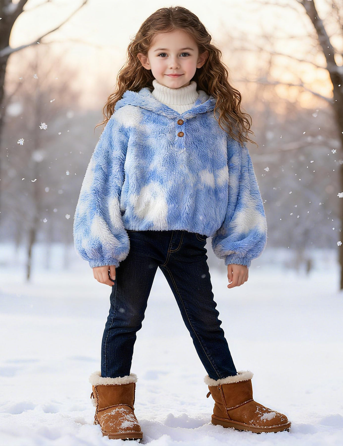 Lanbubble Girls Fuzzy Hoodie Fleece Sweaters Button Pullover Sherpa Jacket Tops for Kids 6-13Y