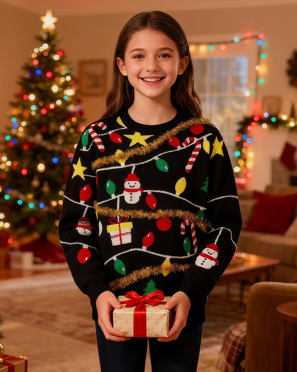 Lanbubble Boys Girls Ugly Christmas Sweater Holiday Party Pullover Xmas Sweatshirt for Kids Size 7-14
