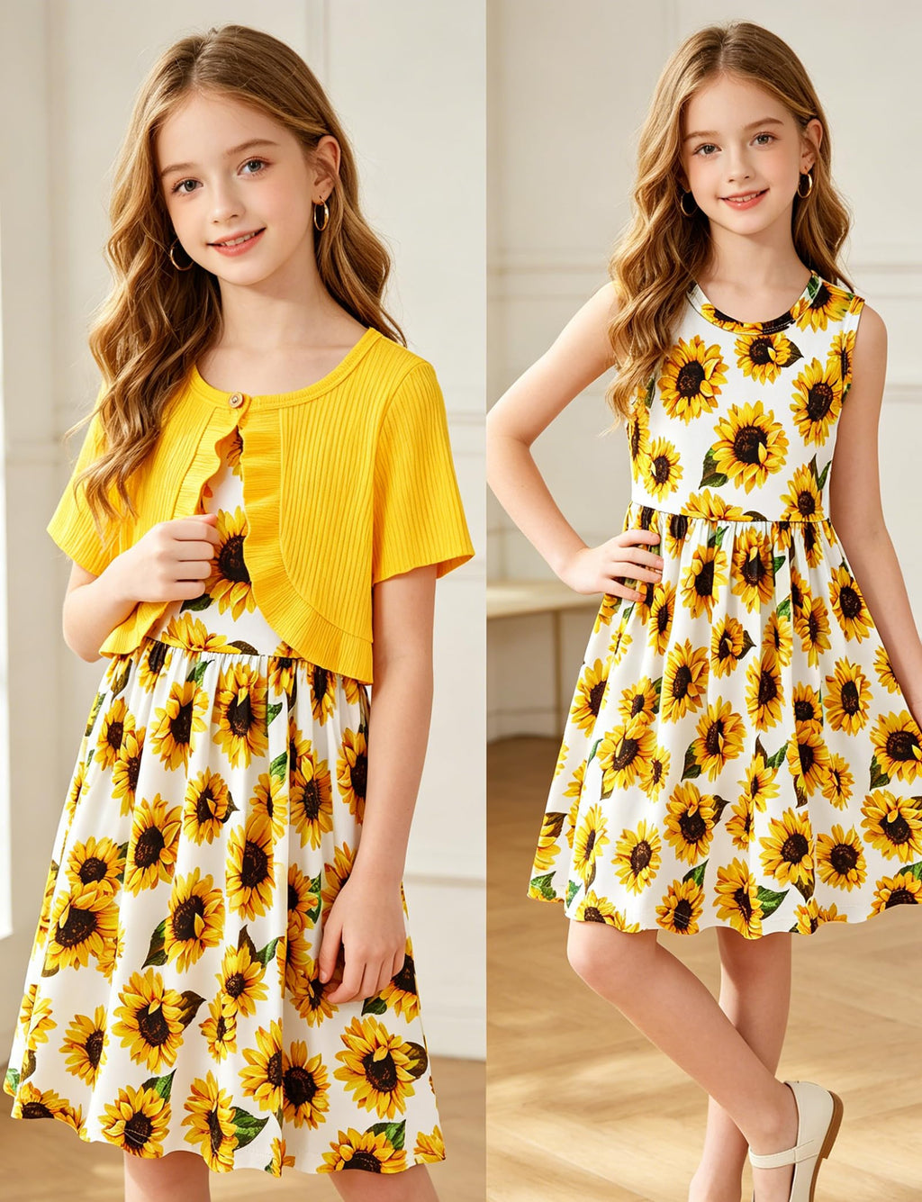 Lanbubble Girls Dresses Sleeveless Summer Dress with Cardigan for Kids Casual, 5-12 Years