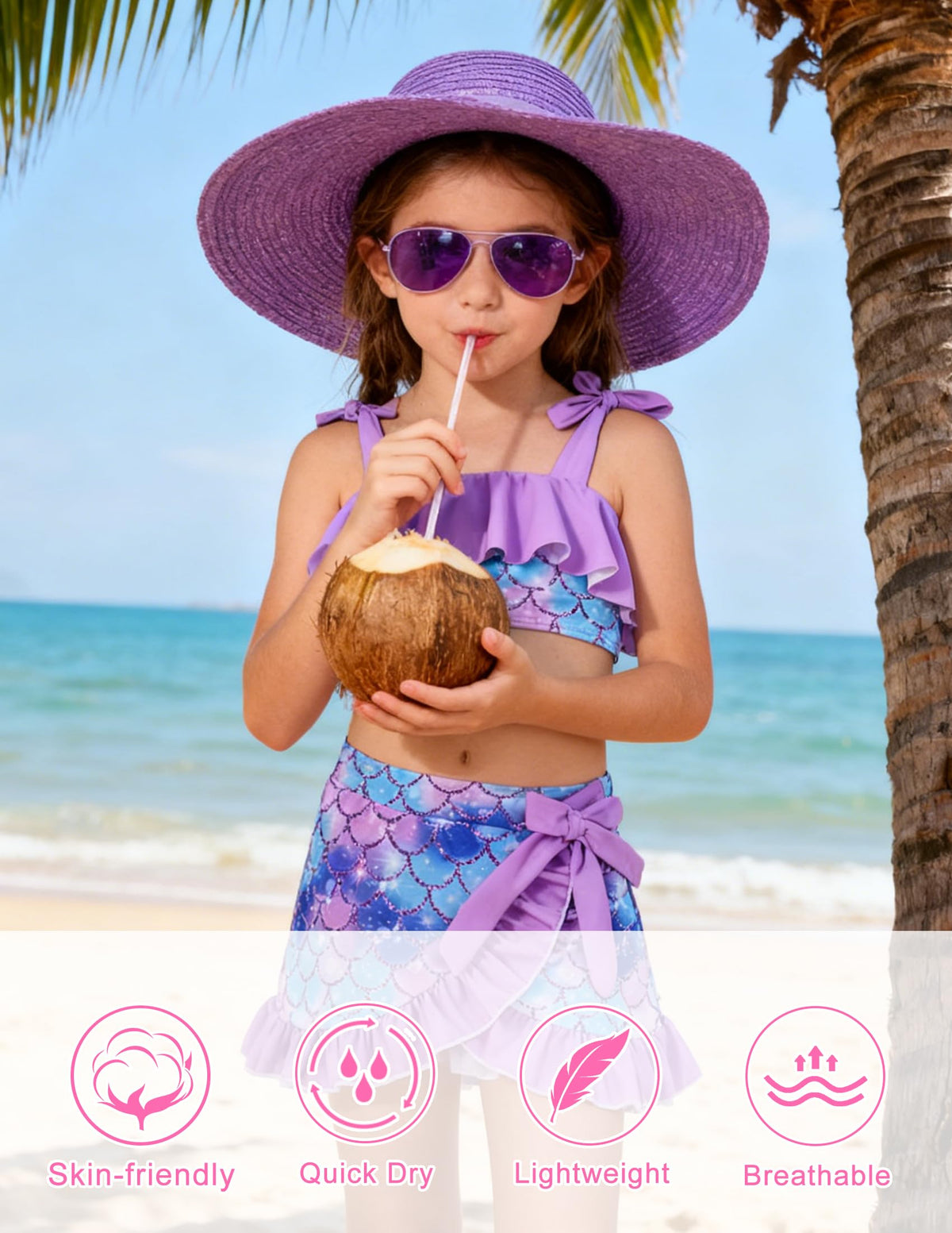 Lanbubble Girls Tankini Swimsuit Set 3 Piece Bathing Suits for Toddler Summer Beach Swimwear Size 3-8 Years