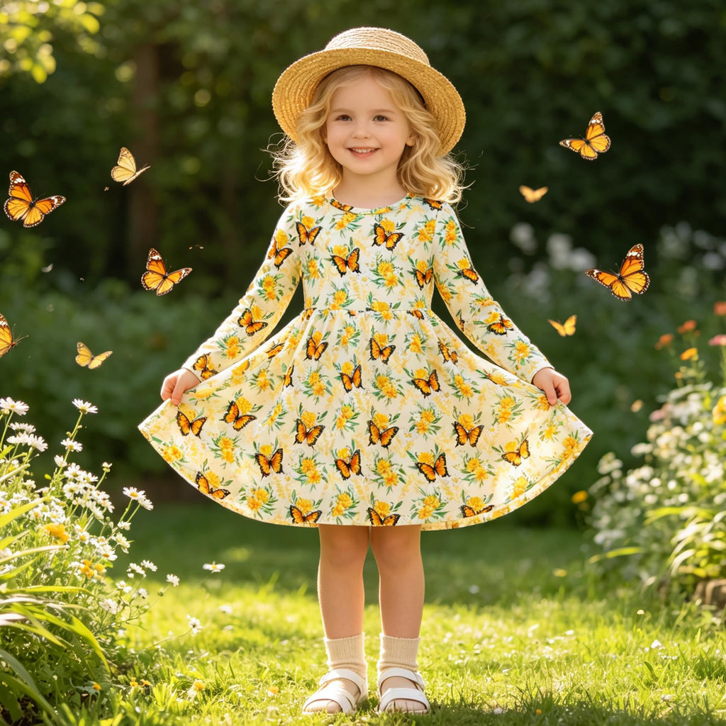 Lanbubble Toddler Girls Long Sleeve Dresses 2 Pack A-Line Casual Play Dresses 2-7Y