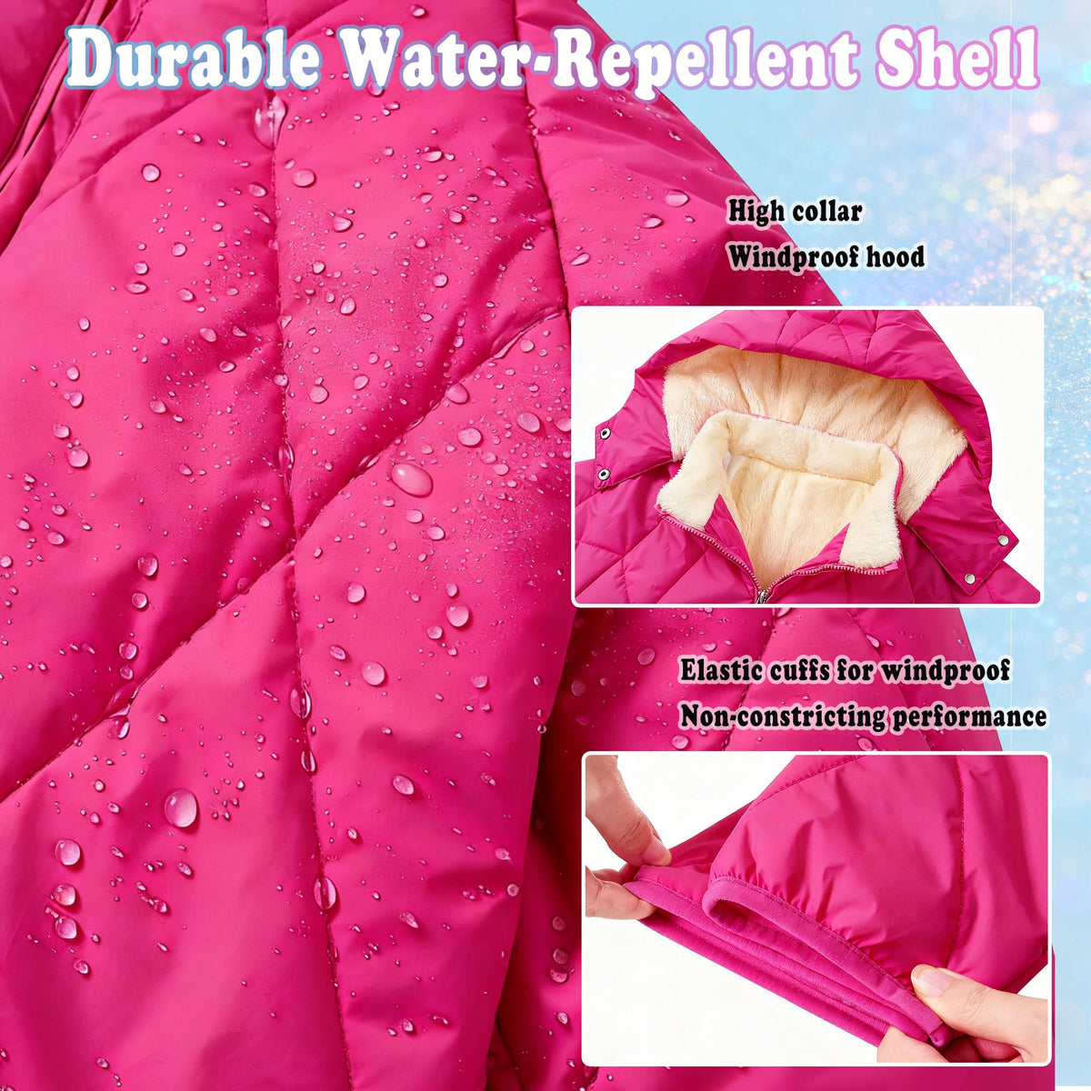 Lanbubble Girls Fleece Lined Hooded Puffer Jacket Winter Coat, Warm Outerwear with Pockets, Sizes 5-12 Years
