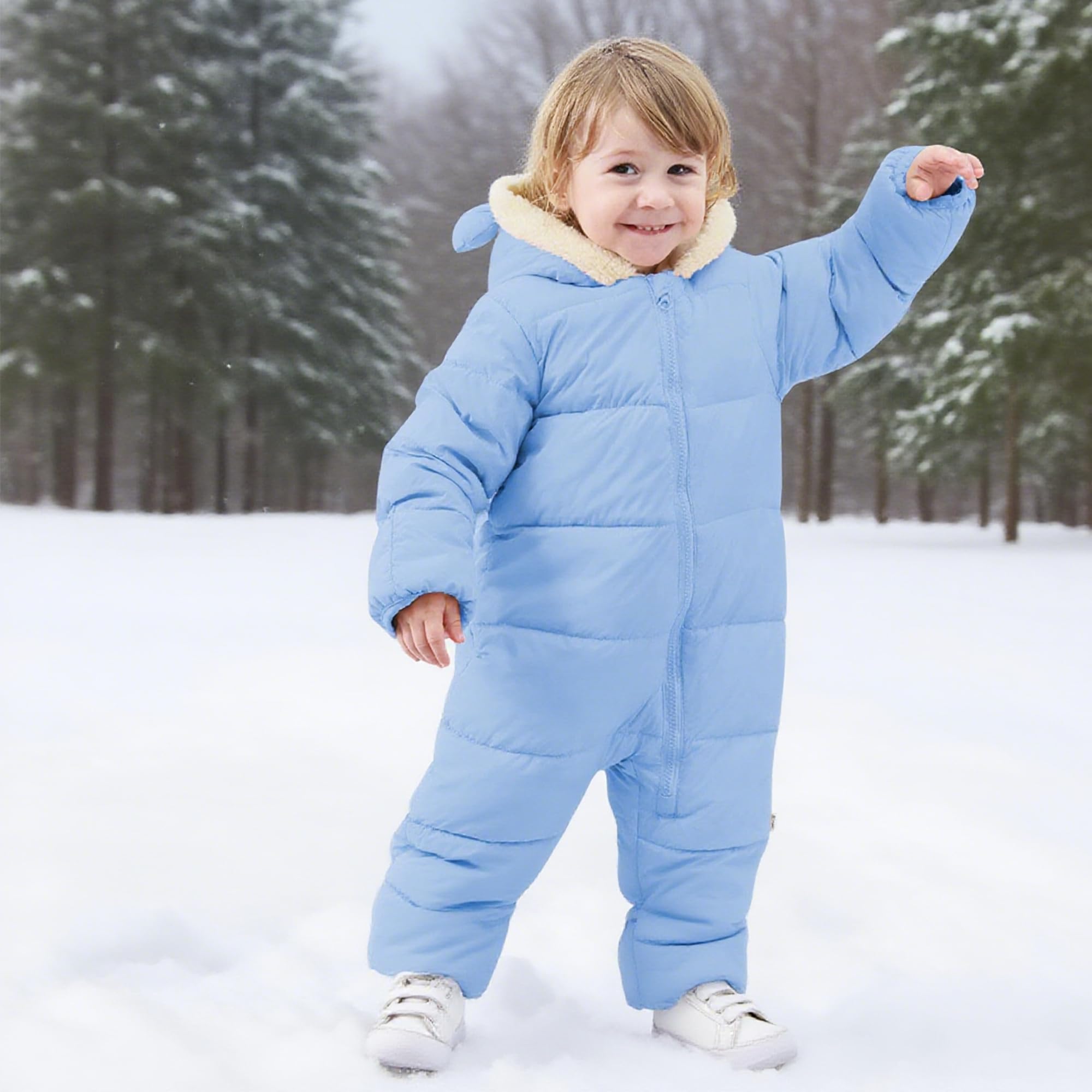Lanbubble Baby Snowsuit Boys Girls Puffer Jacket Newborn Hooded Coat Toddler Winter Clothes 0M-2T