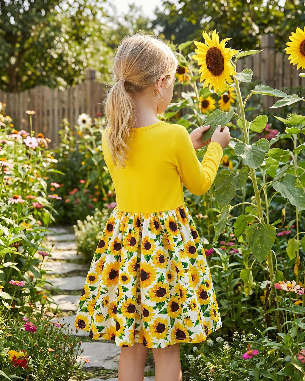 Lanbubble Toddler Girls Long Sleeve Dress A-Line Casual Play Dresses Size 2-7T