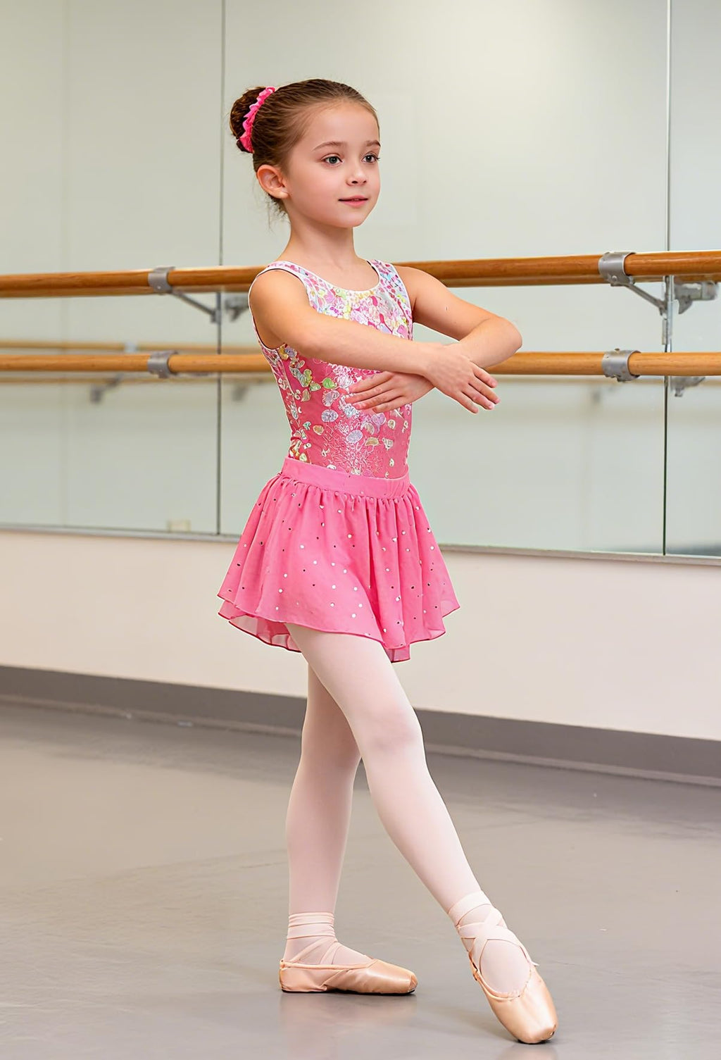 Lanbubble Girls Gymnastics Leotards Sleeveless Ballet Leotard for Girl Dance Outfit with Skirt Hair Scrunchie 5-9 Years