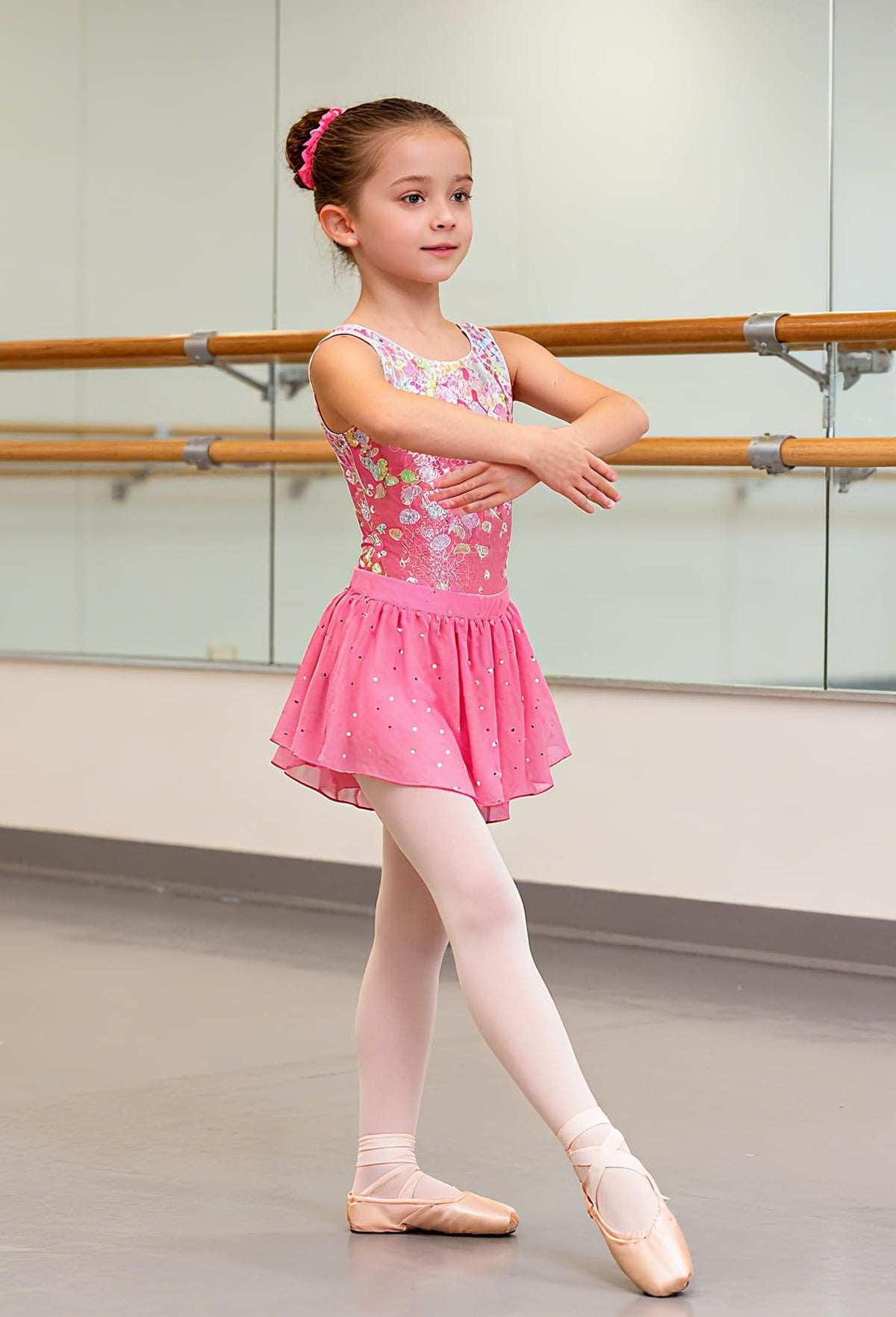 Lanbubble Girls Gymnastics Leotards Sleeveless Ballet Leotard for Girl Dance Outfit with Skirt Hair Scrunchie 5-9 Years