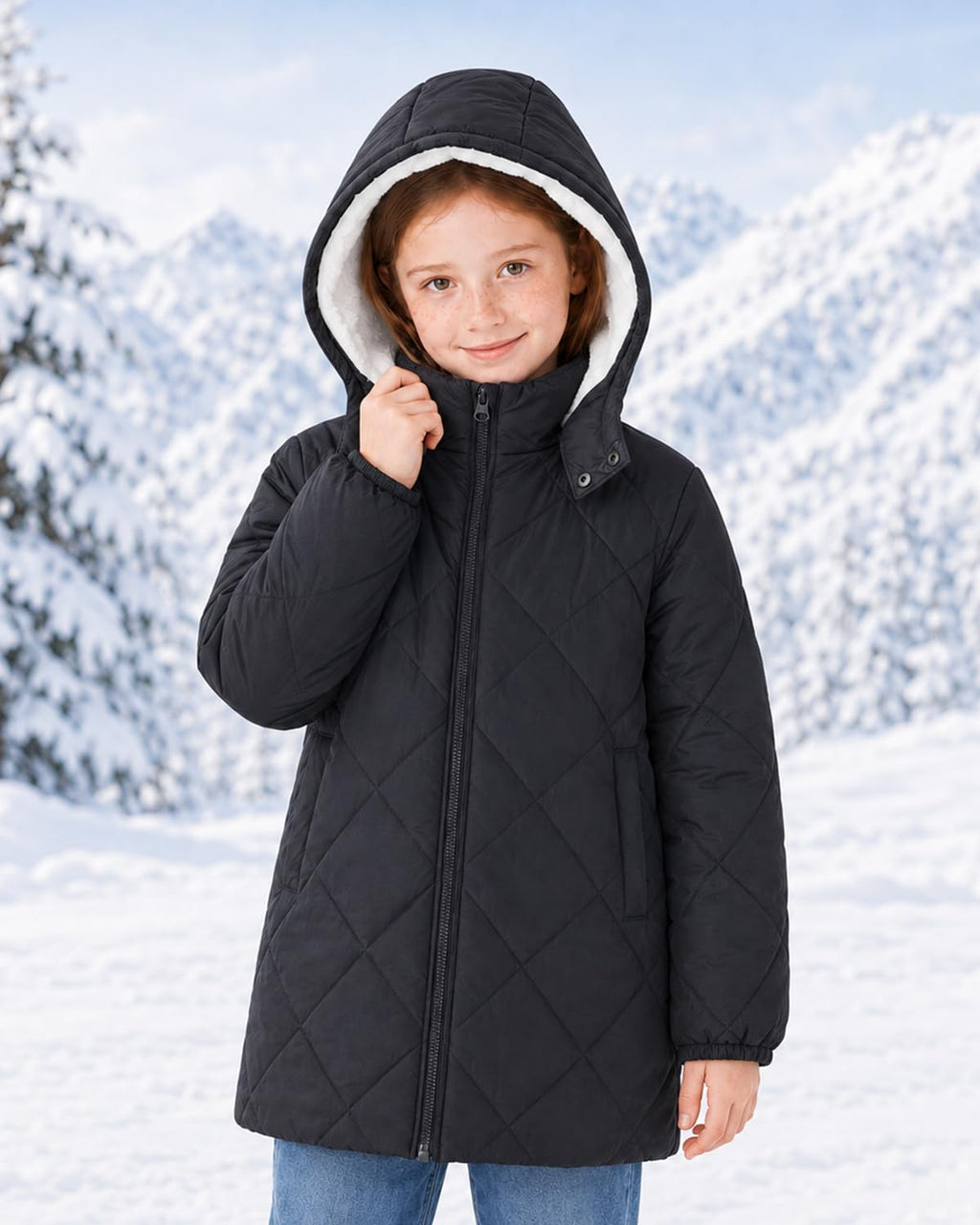 Lanbubble Girls Fleece Lined Hooded Puffer Jacket Winter Coat, Warm Outerwear with Pockets, Sizes 5-12 Years