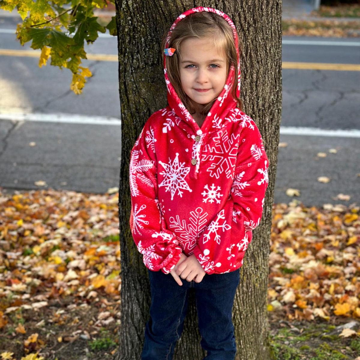 Lanbubble Girls Christmas Hoodie Sweatshirt Warm Pullover Top with Button, Sizes 6-13 Years