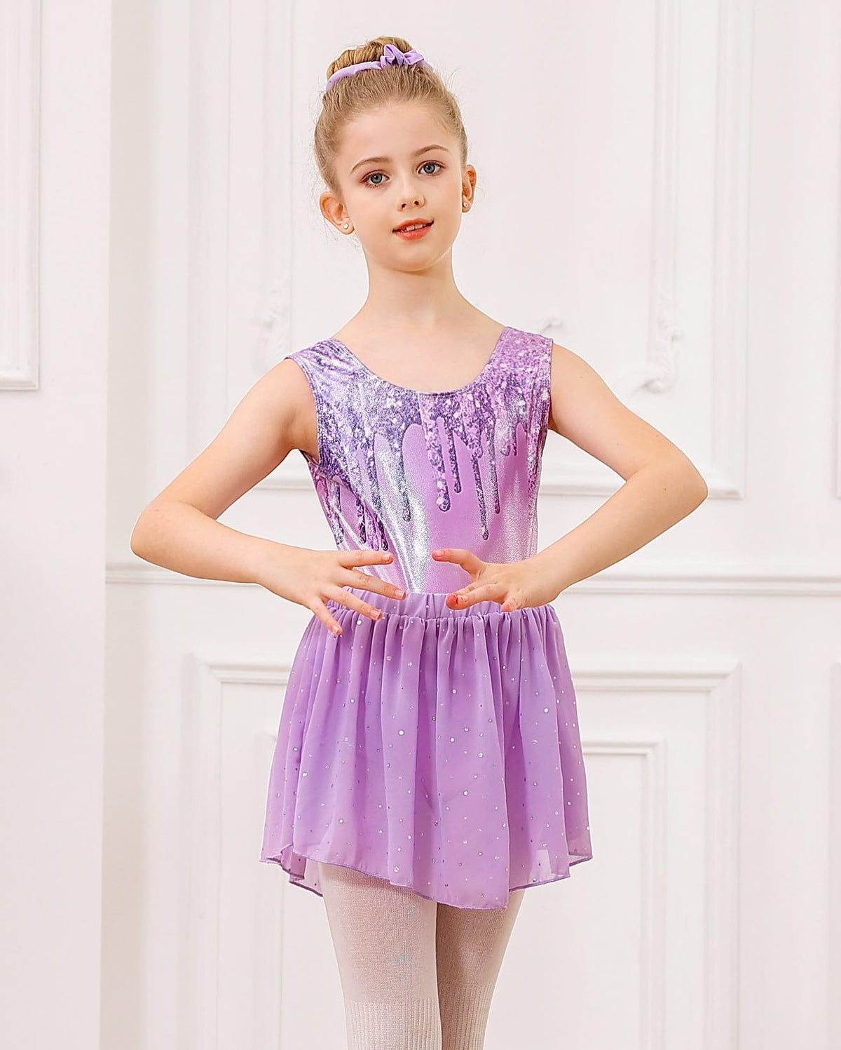 Lanbubble Girls Gymnastics Leotards Sleeveless Ballet Leotard for Girl Dance Outfit with Skirt Hair Scrunchie 5-9 Years