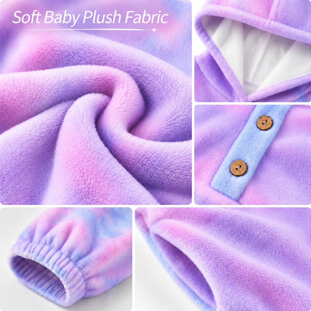 Lanbubble Girls Fuzzy Hoodie Fleece Sweaters Button Pullover Sherpa Jacket Tops for Kids 6-13Y