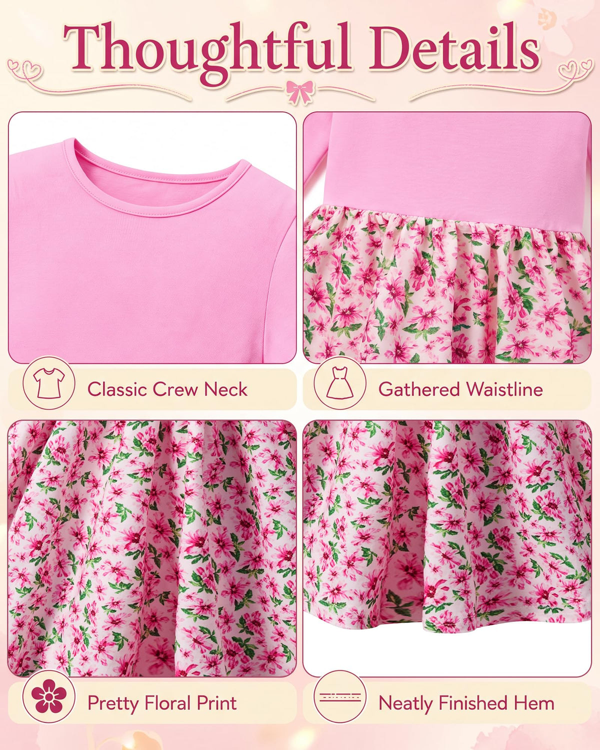 Lanbubble Toddler Girls Long Sleeve Dress A-Line Casual Play Dresses Size 2-7T