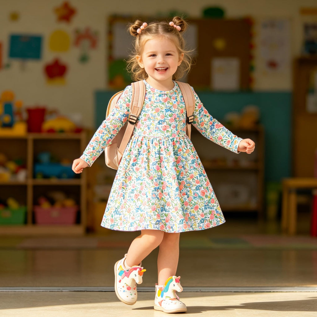 Lanbubble Toddler Girls Long Sleeve Dresses 2 Pack A-Line Casual Play Dresses 2-7Y
