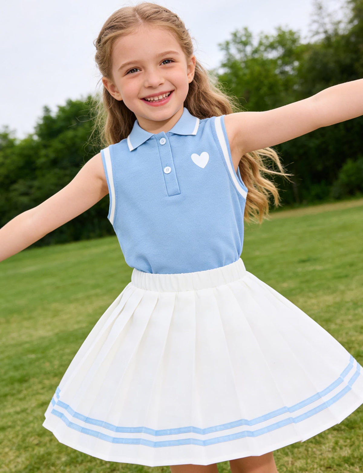 Lanbubble Tennis Dresses for Girls Polo Collar Active Dress with Built in Shorts Toddler Skirt Sets Size 3-7Y