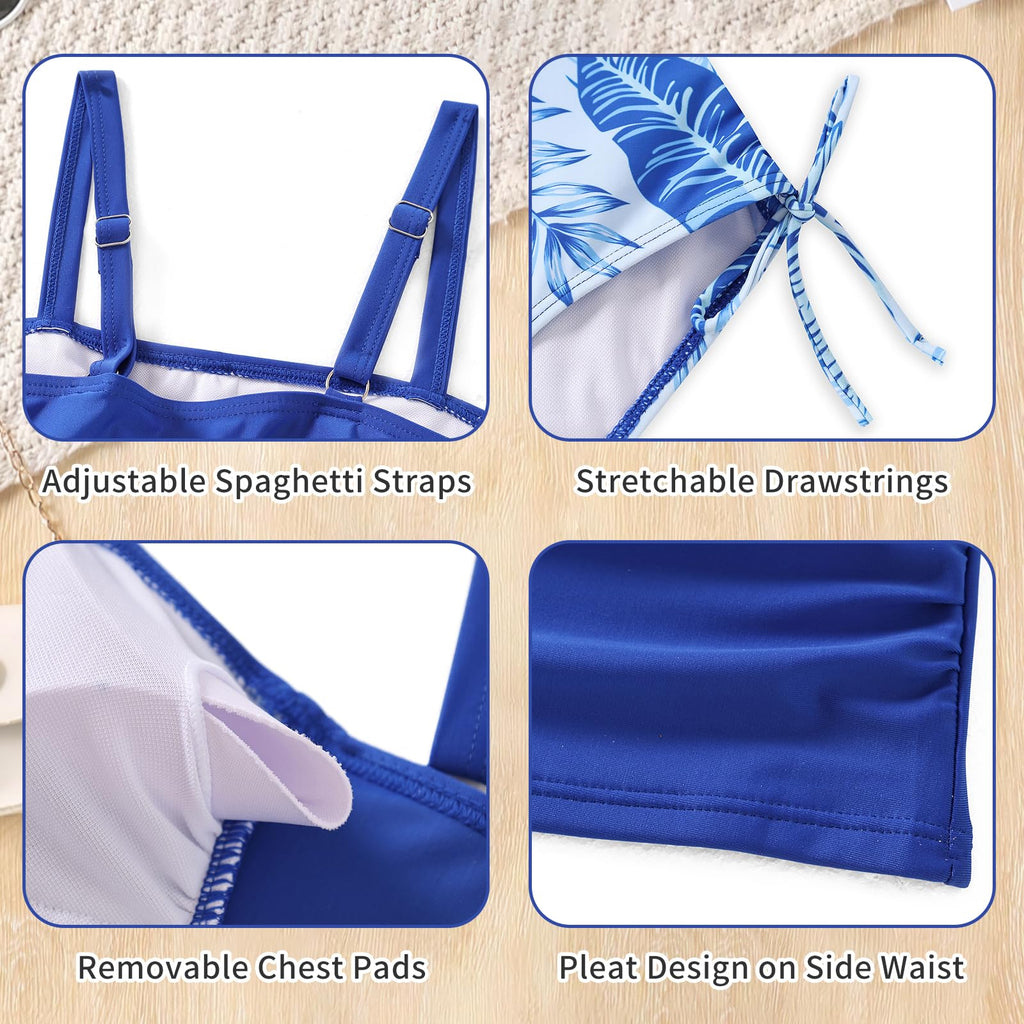 Lanbubble Girls Tankini Swimsuits for Teens 2 Piece Padded Bathing Suit Drawstring Swimwear Set 9-16T