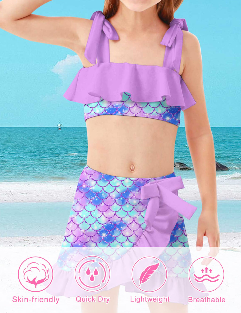 Lanbubble Girls Tankini Swimsuit Set 3 Piece Bathing Suits for Toddler Summer Beach Swimwear Size 3-8 Years