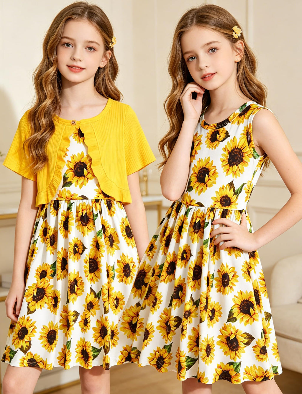 Lanbubble Girls Dresses Sleeveless Summer Dress with Cardigan for Kids Casual, 5-12 Years