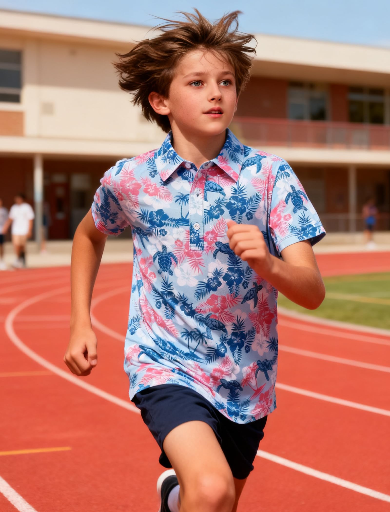 Lanbubble Big Boys Polo Shirts Collared Palm Printed Hawaiian Shirt Short Sleeve Top