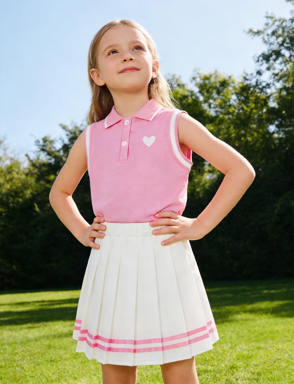Lanbubble Tennis Dresses for Girls Polo Collar Active Dress with Built in Shorts Toddler Skirt Sets Size 3-7Y