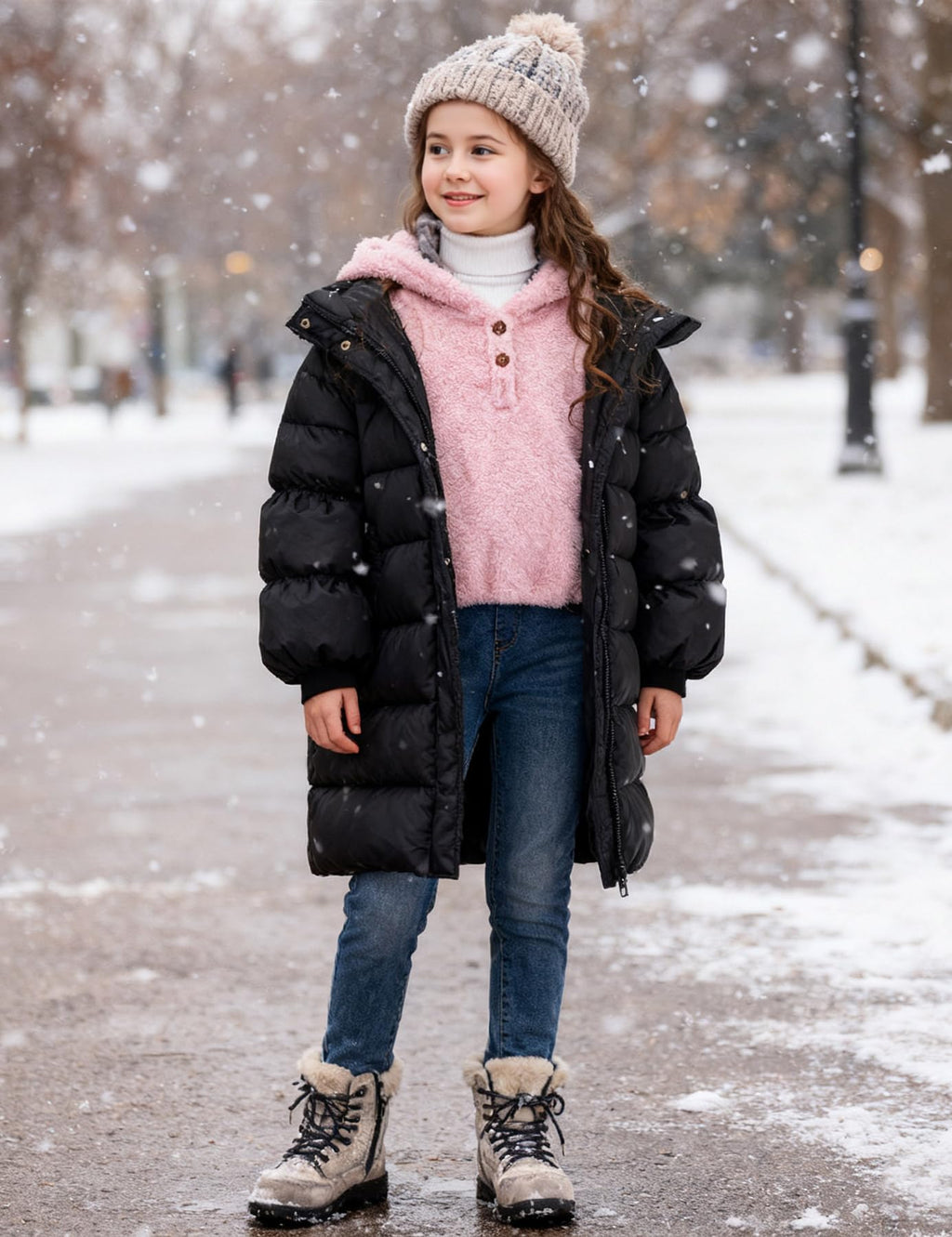 Lanbubble Girls Fuzzy Hoodie Fleece Sweaters Button Pullover Sherpa Jacket Tops for Kids 6-13Y