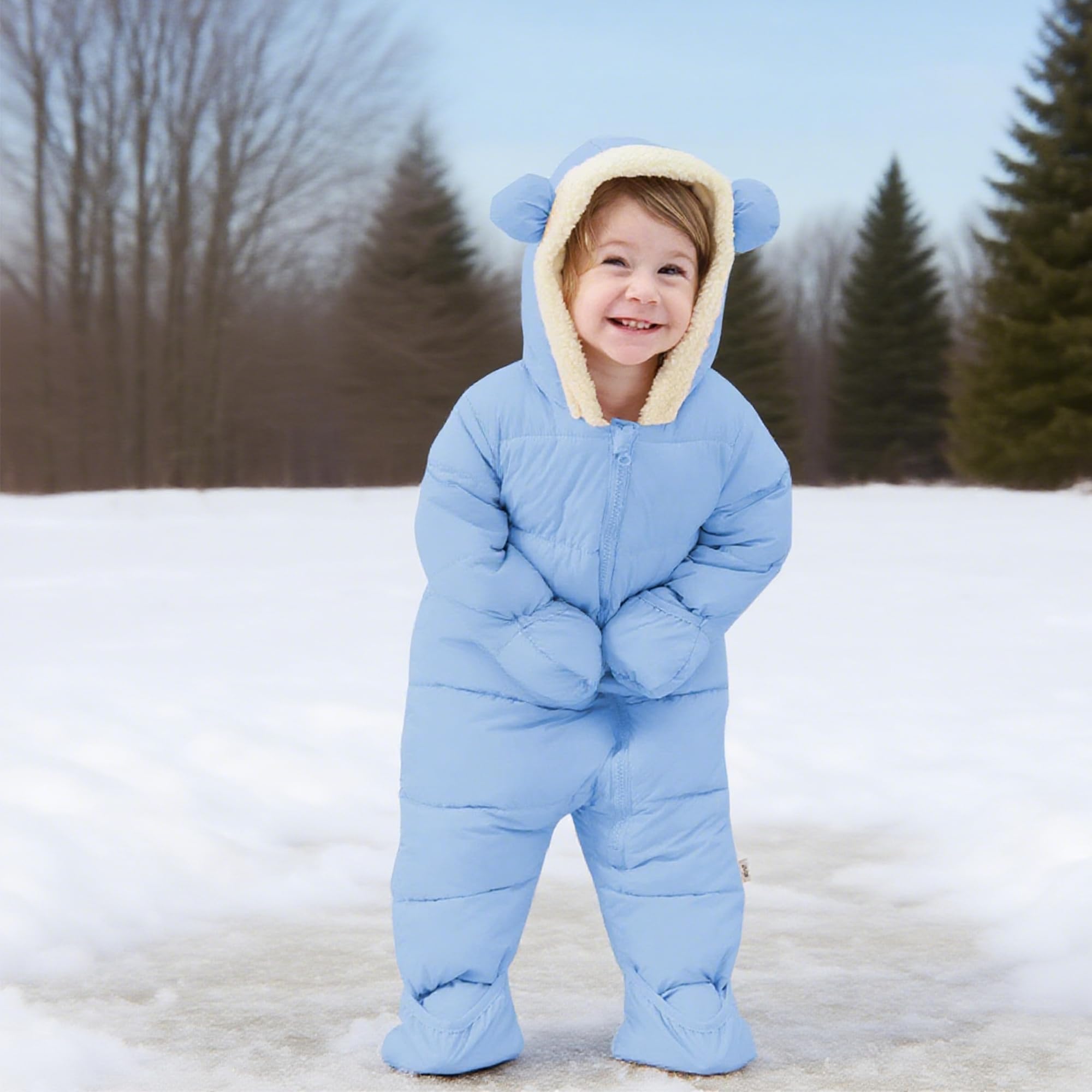 Lanbubble Baby Snowsuit Boys Girls Puffer Jacket Newborn Hooded Coat Toddler Winter Clothes 0M-2T