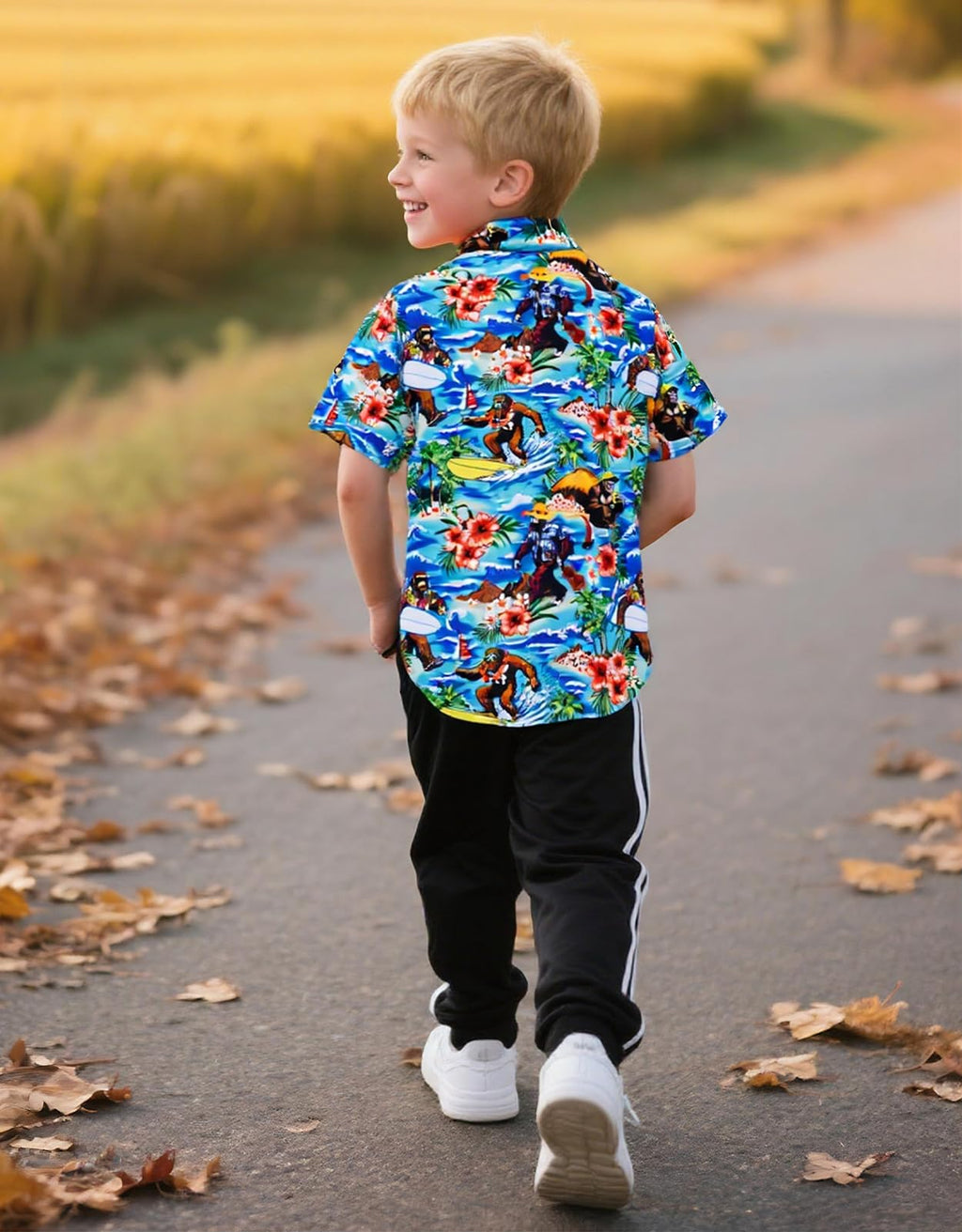 Lanbubble Boys Button Down Shirts 3D Graphic Hawaiian Aloha Short Sleeve Shirt Tops