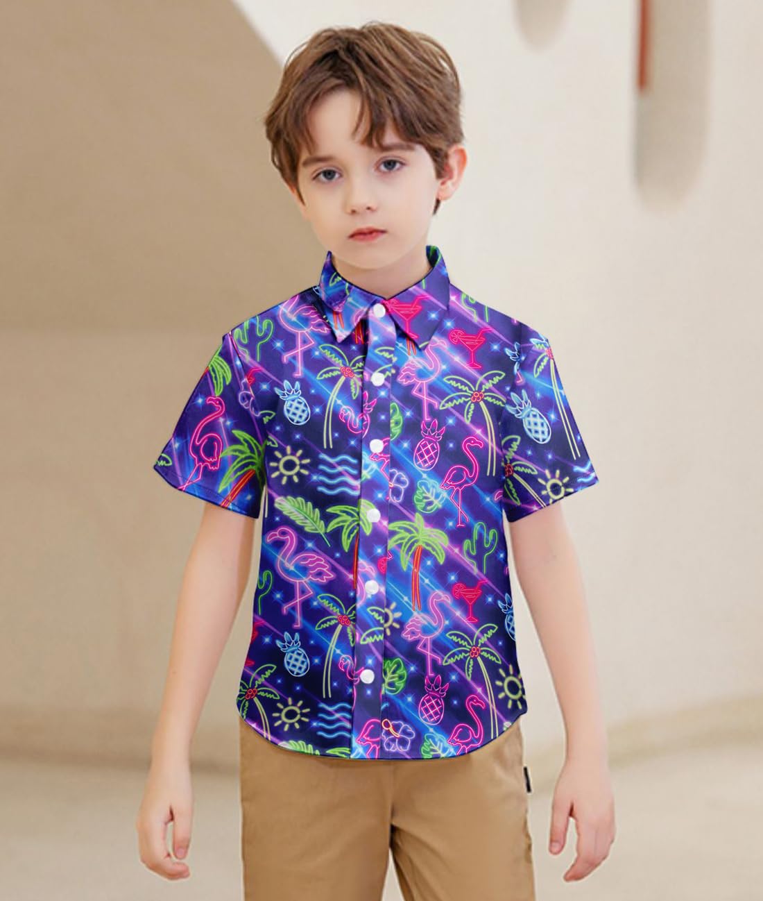 Lanbubble Boys Button Down Shirts 3D Graphic Hawaiian Aloha Short Sleeve Shirt Tops