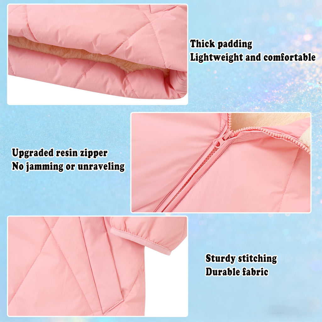 Lanbubble Girls Fleece Lined Hooded Puffer Jacket Winter Coat, Warm Outerwear with Pockets, Sizes 5-12 Years