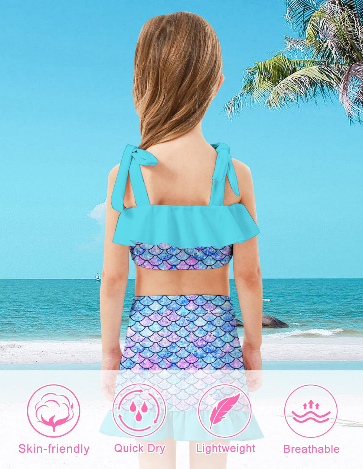 Lanbubble Girls Tankini Swimsuit Set 3 Piece Bathing Suits for Toddler Summer Beach Swimwear Size 3-8 Years