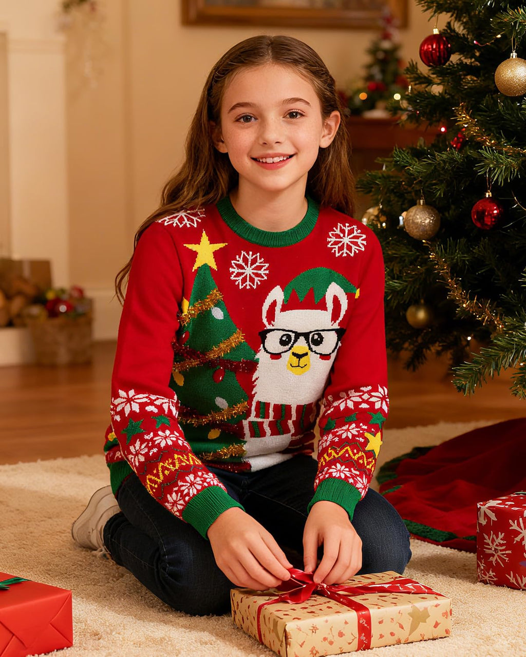 Lanbubble Boys Girls Ugly Christmas Sweater Holiday Party Pullover Xmas Sweatshirt for Kids Size 7-14