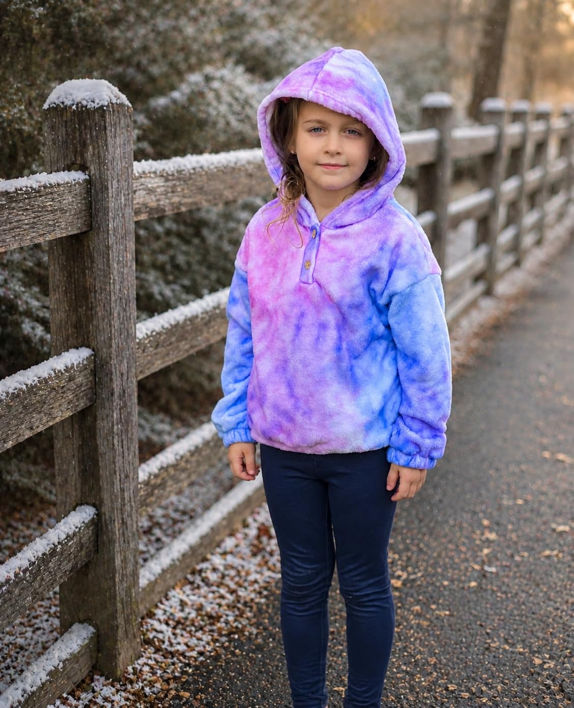 Lanbubble Girls Fuzzy Hoodie Fleece Sweaters Button Pullover Sherpa Jacket Tops for Kids 6-13Y