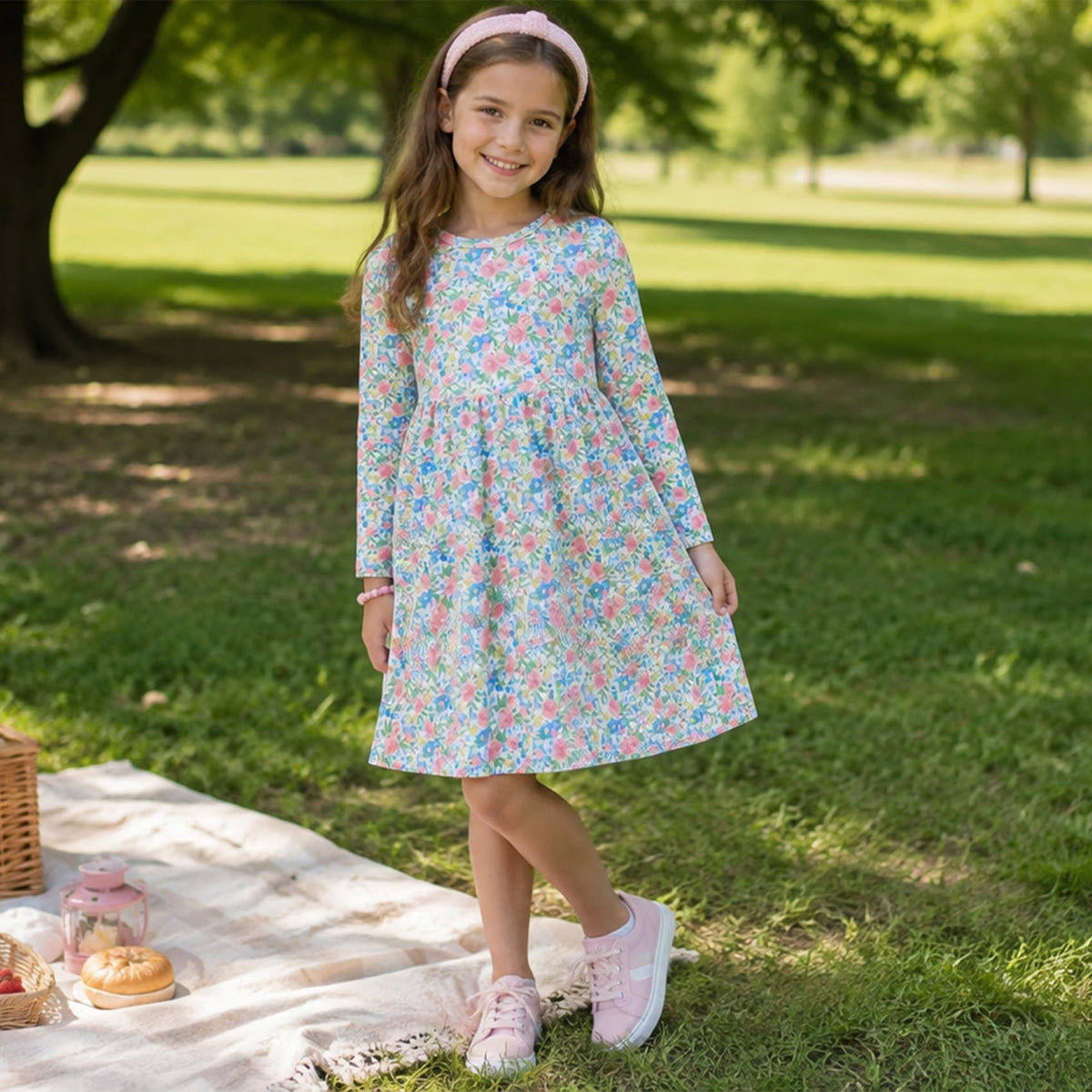Lanbubble Toddler Girls Long Sleeve Dresses 2 Pack A-Line Casual Play Dresses 2-7Y
