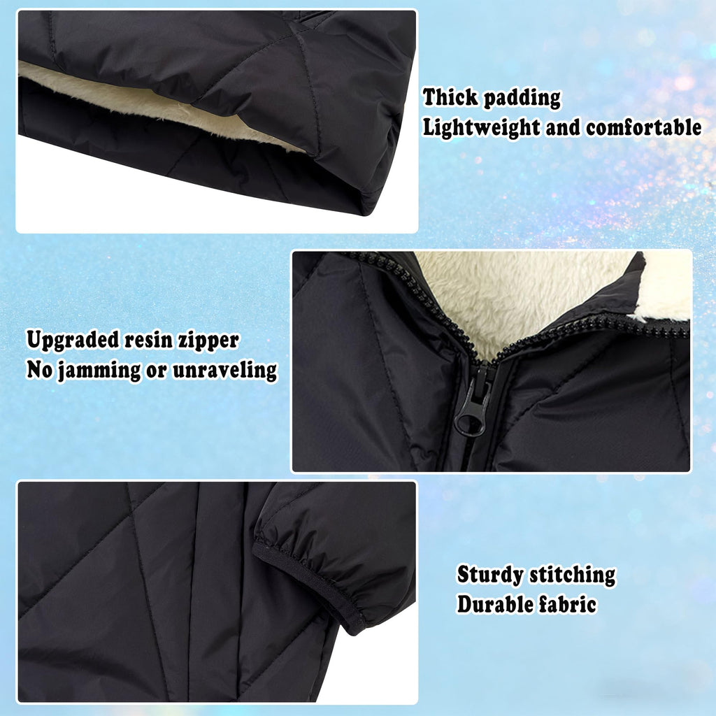 Lanbubble Girls Fleece Lined Hooded Puffer Jacket Winter Coat, Warm Outerwear with Pockets, Sizes 5-12 Years