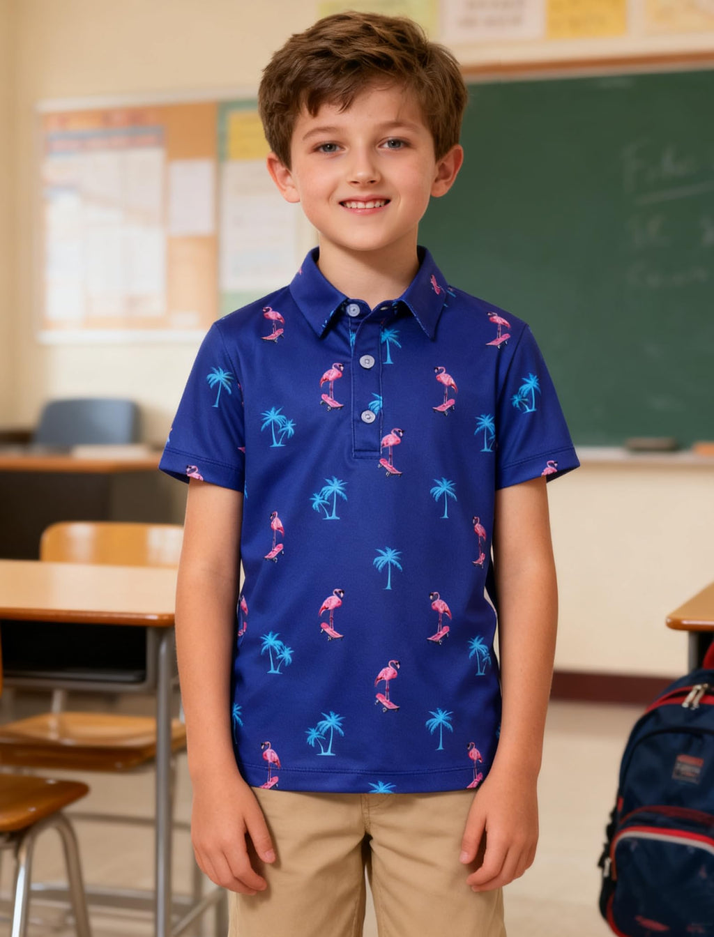 Lanbubble Big Boys Polo Shirts Collared Palm Printed Hawaiian Shirt Short Sleeve Top
