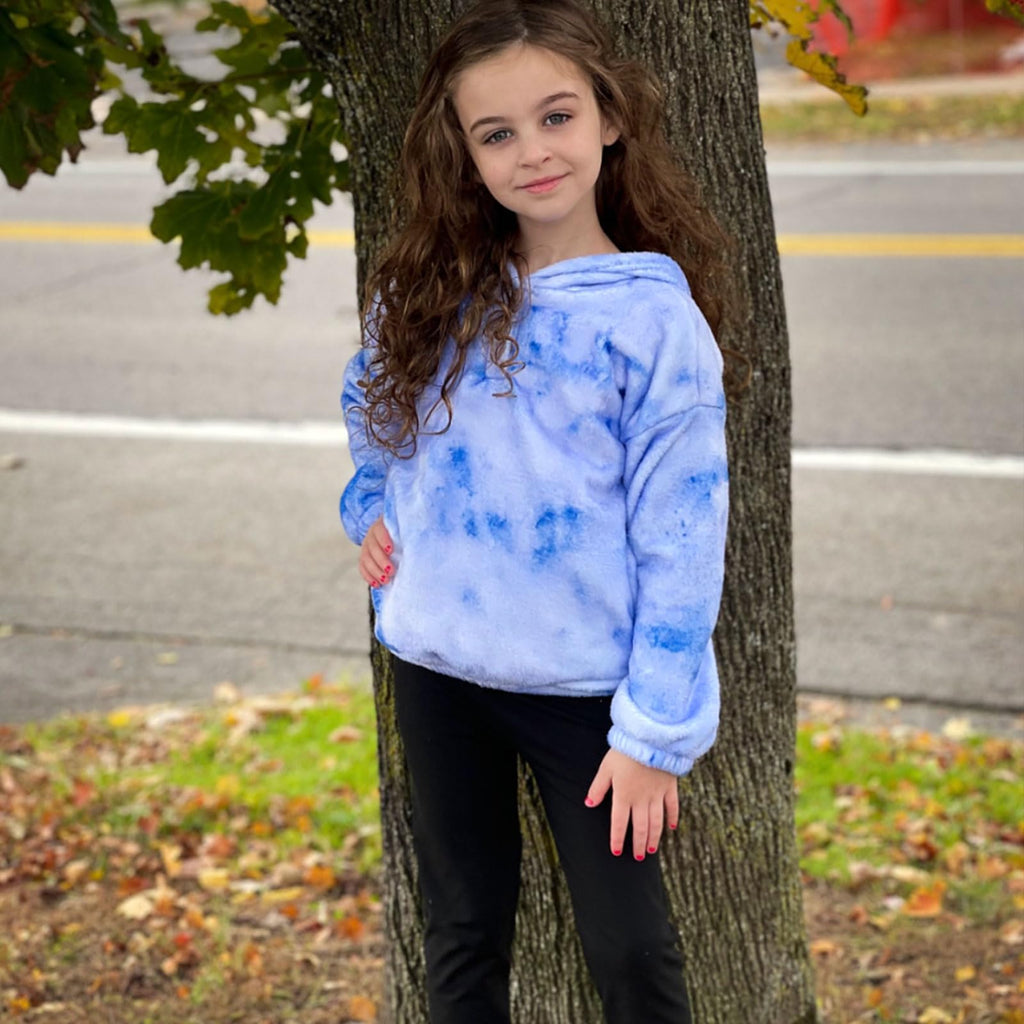 Lanbubble Girls Fuzzy Hoodie Fleece Sweaters Button Pullover Sherpa Jacket Tops for Kids 6-13Y
