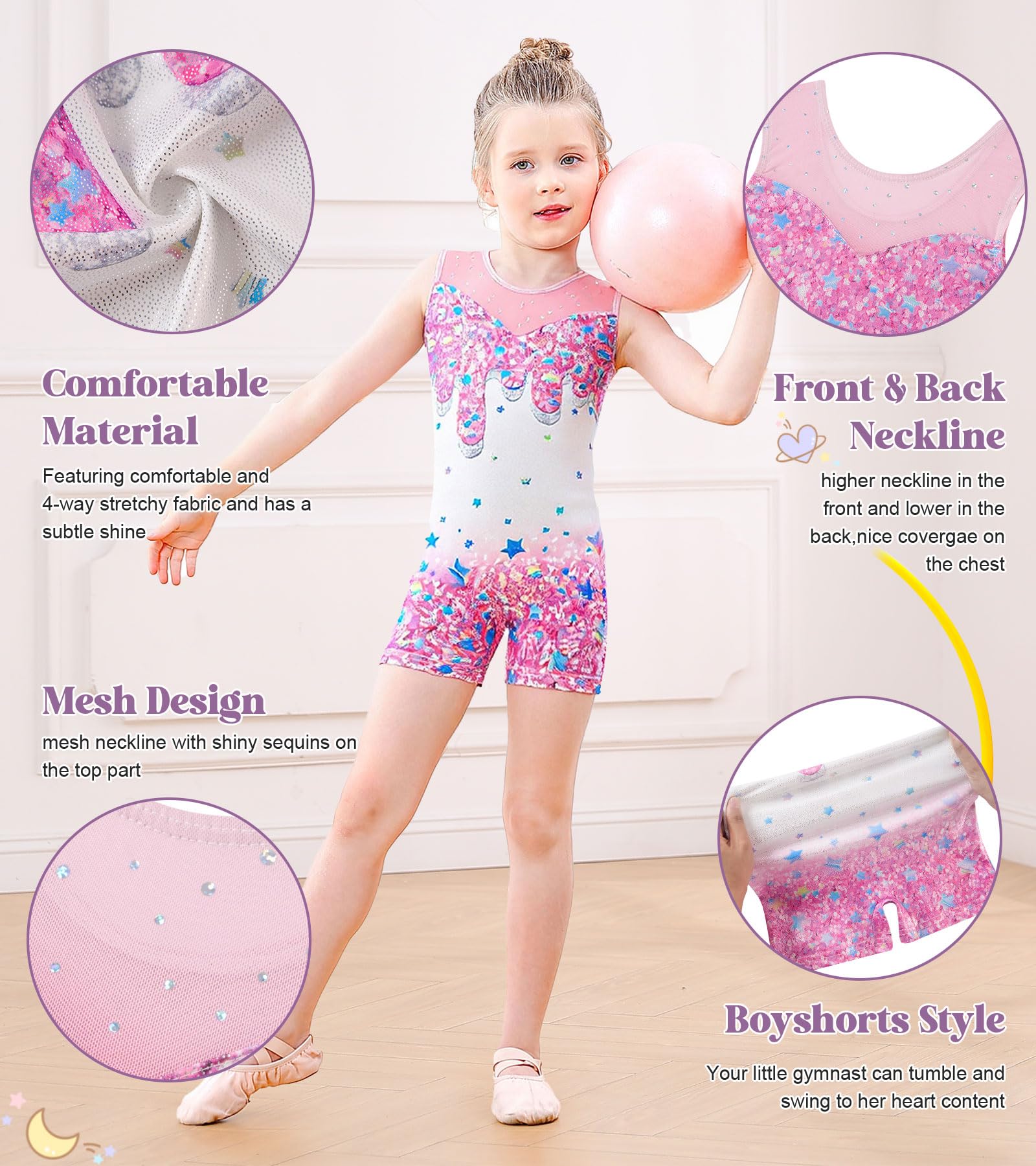 Gymnastics Leotards for Girls Toddler Unitard Biketard Clothes Cute Kid Dance Outfit 3-7T