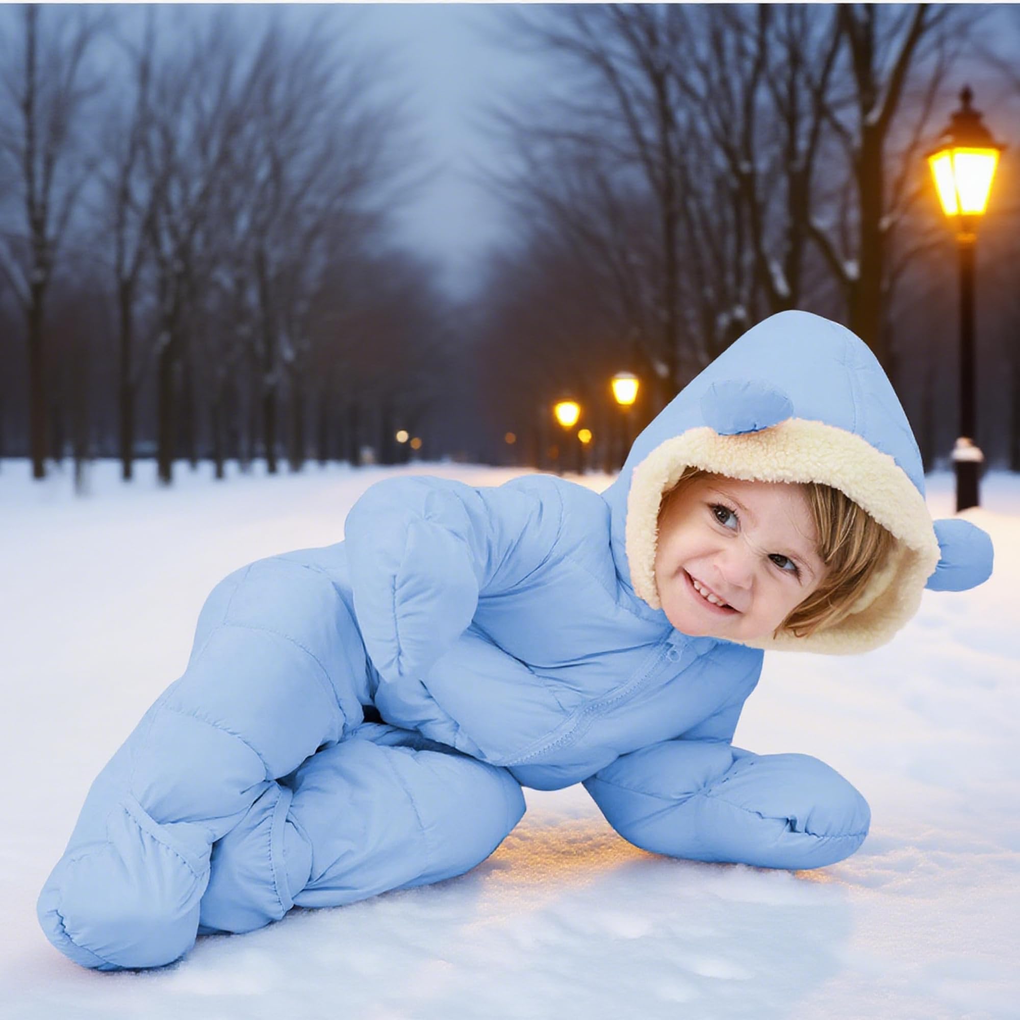 Lanbubble Baby Snowsuit Boys Girls Puffer Jacket Newborn Hooded Coat Toddler Winter Clothes 0M-2T