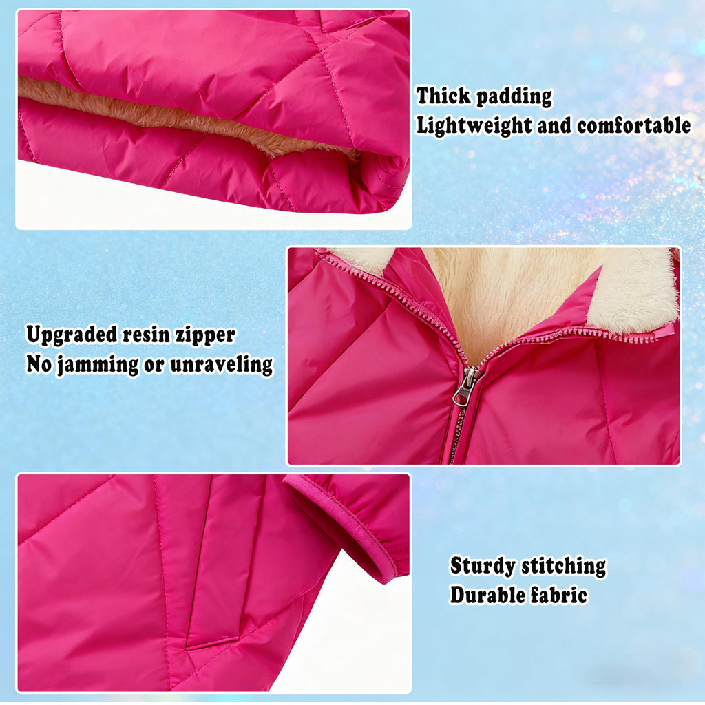 Lanbubble Girls Fleece Lined Hooded Puffer Jacket Winter Coat, Warm Outerwear with Pockets, Sizes 5-12 Years