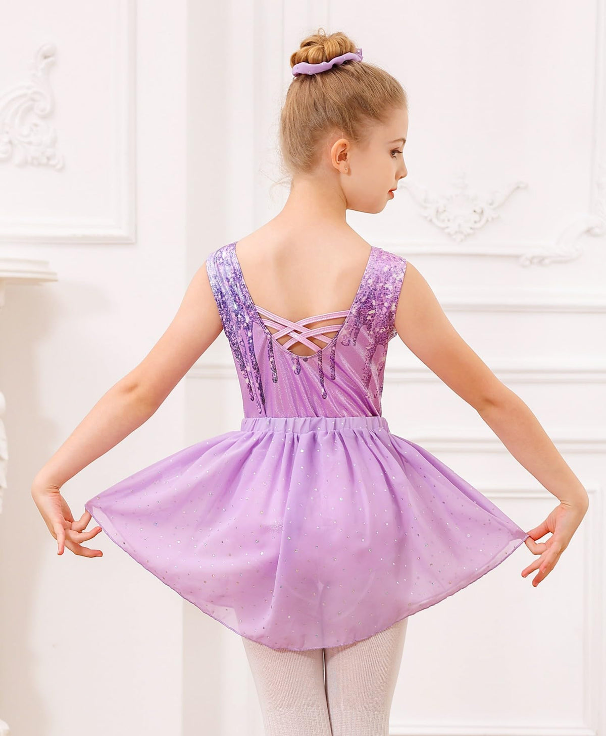 Lanbubble Girls Gymnastics Leotards Sleeveless Ballet Leotard for Girl Dance Outfit with Skirt Hair Scrunchie 5-9 Years