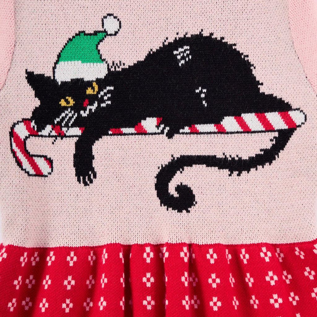 Lanbubble Girls Ugly Christmas Sweater Dress Long Sleeve Knit Ruffle-Trim A-Line Holiday Outfit for Kids 2-9 Years