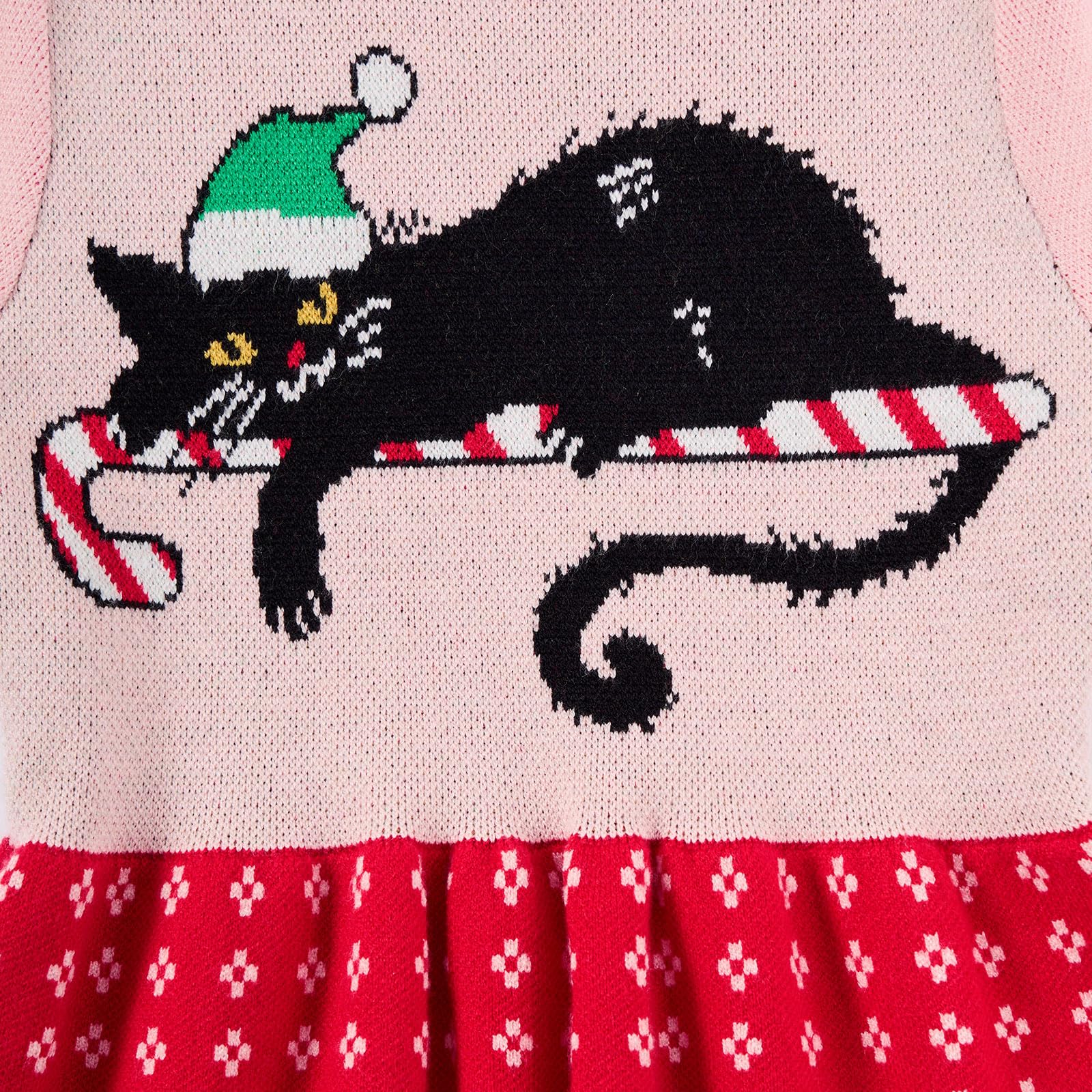 Lanbubble Girls Ugly Christmas Sweater Dress Long Sleeve Knit Ruffle-Trim A-Line Holiday Outfit for Kids 2-9 Years