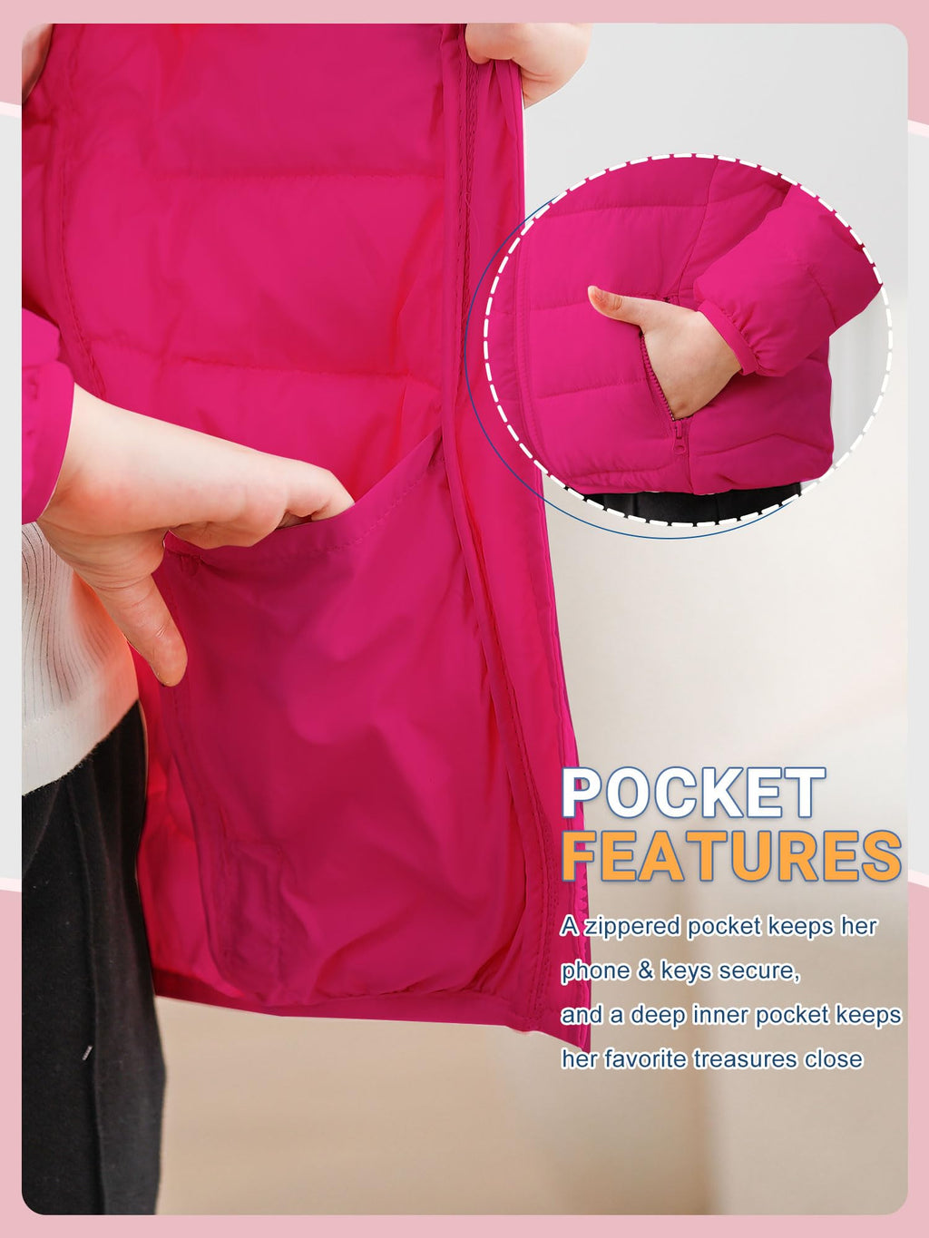 Lanbubble Girls Puffer Jacket Hooded Packable Winter Coat with Pockets Lightweight Warm Outerwear for Kids, Sizes 4-12 Years