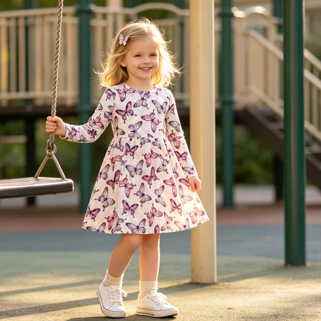 Lanbubble Toddler Girls Long Sleeve Dresses 2 Pack A-Line Casual Play Dresses 2-7Y