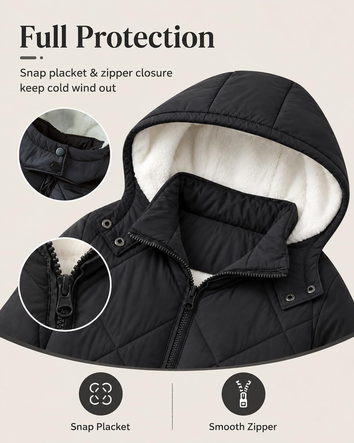 Lanbubble Girls Fleece Lined Hooded Puffer Jacket Winter Coat, Warm Outerwear with Pockets, Sizes 5-12 Years
