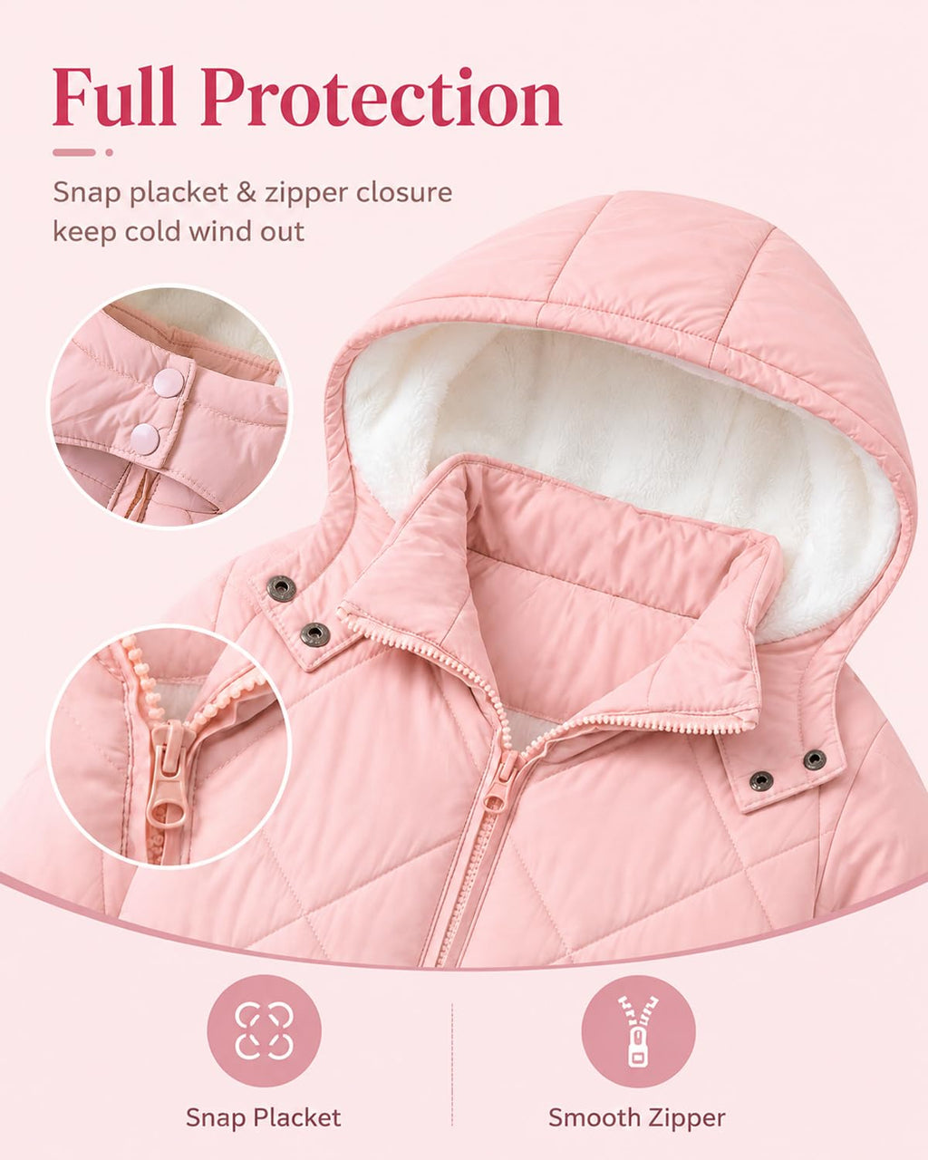 Lanbubble Girls Fleece Lined Hooded Puffer Jacket Winter Coat, Warm Outerwear with Pockets, Sizes 5-12 Years
