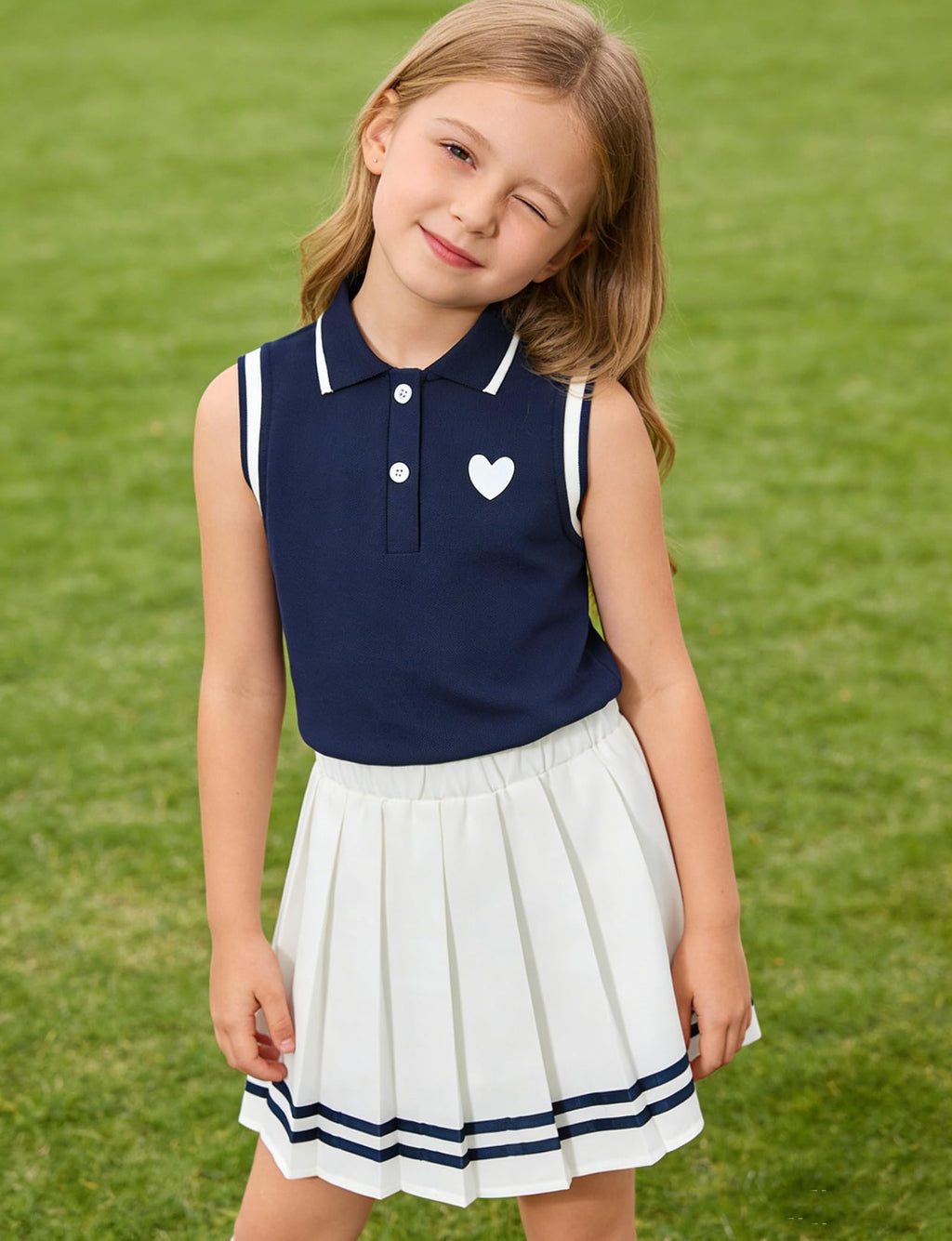 Lanbubble Tennis Dresses for Girls Polo Collar Active Dress with Built in Shorts Toddler Skirt Sets Size 3-7Y
