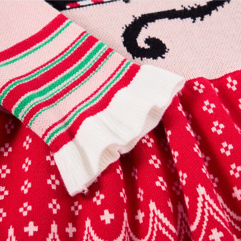 Lanbubble Girls Ugly Christmas Sweater Dress Long Sleeve Knit Ruffle-Trim A-Line Holiday Outfit for Kids 2-9 Years