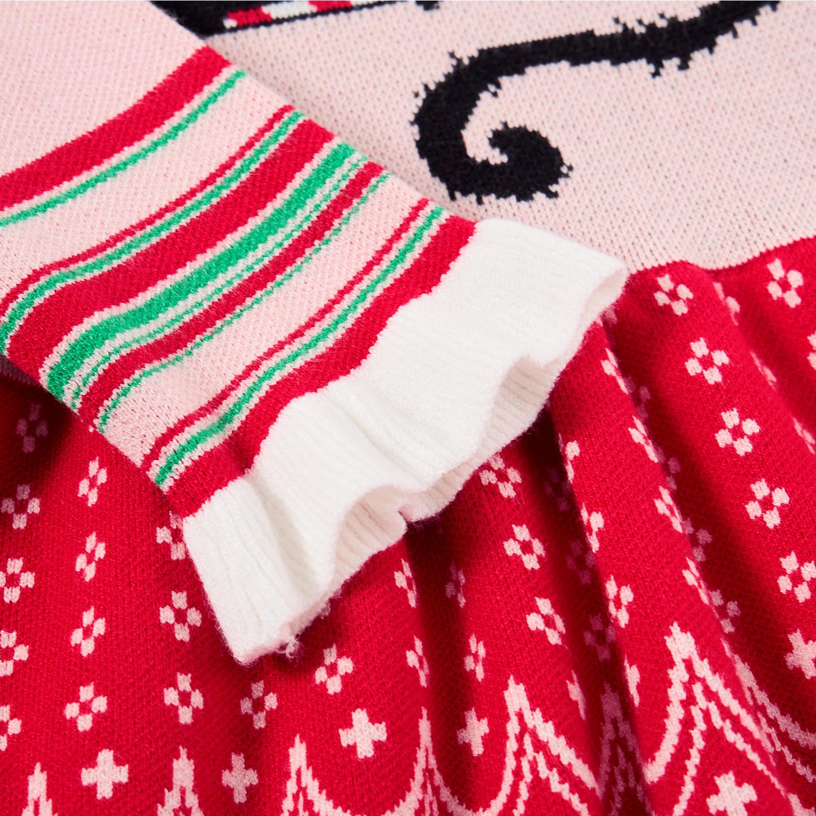 Lanbubble Girls Ugly Christmas Sweater Dress Long Sleeve Knit Ruffle-Trim A-Line Holiday Outfit for Kids 2-9 Years