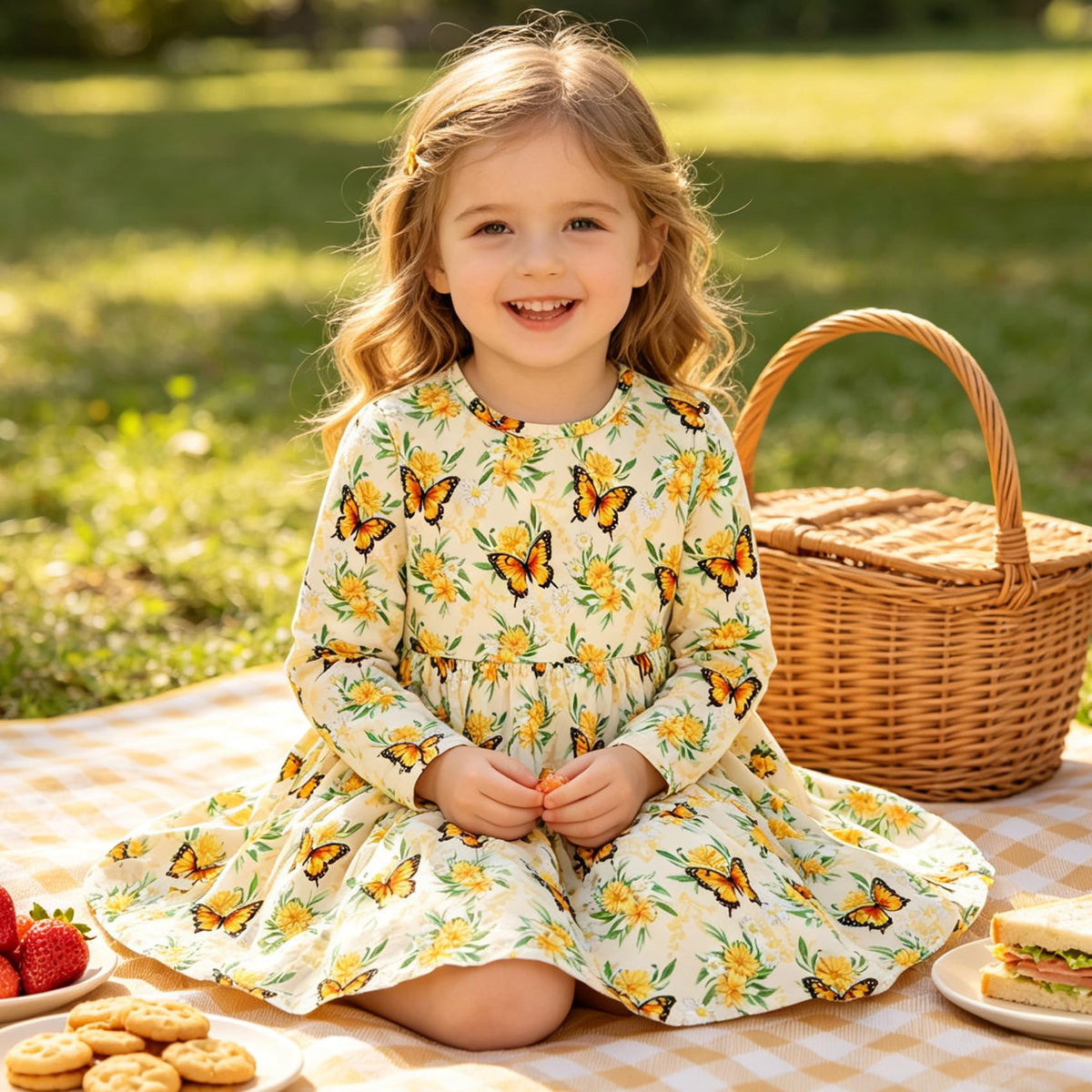 Lanbubble Toddler Girls Long Sleeve Dresses 2 Pack A-Line Casual Play Dresses 2-7Y